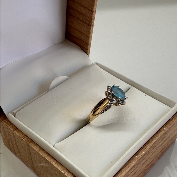 10K Gold Blue Topaz Ring with Diamond Accents - Picture 2 of 5
